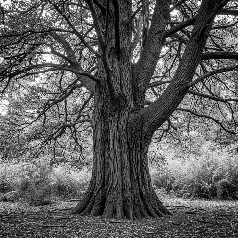 Majestic Totara Tree in Monochrome: Towering Serenity Majestic Totara Tree in Monochrome: Towering Serenity