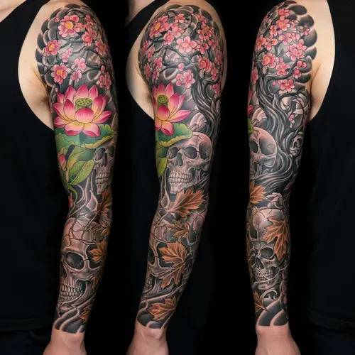 Life and Death Symbol Tattoo for Left Arm: Vibrant Blooms to Dark Skulls