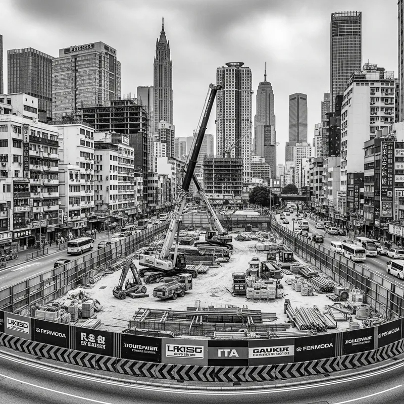 Urban Construction Site with Cityscape | Monochrome Street Architecture