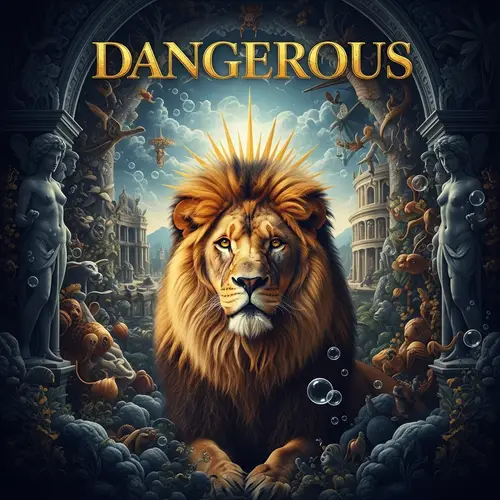 Majestic Lion Over 'Dangerous' Album Cover | Surreal Baroque Twist