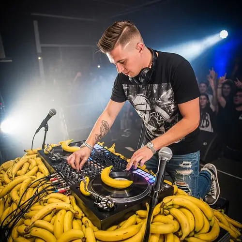 Caucasian Rapper DJing on Bananas | Music & Hip-hop Culture