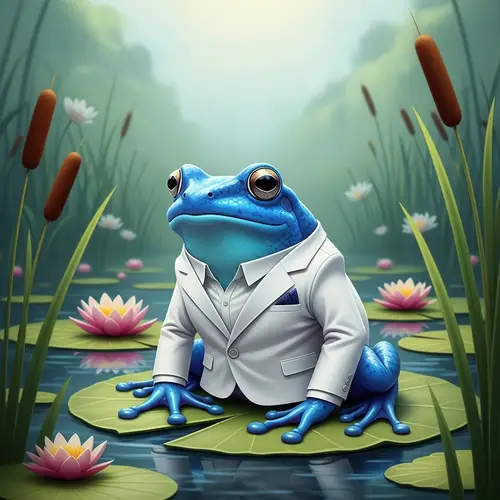 Elegant Blue Frog in White Suit - Nature & Style Fusion