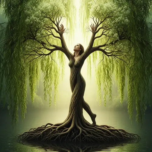 Woman Merges into Majestic Weeping Willow Tree | Ethereal Beauty