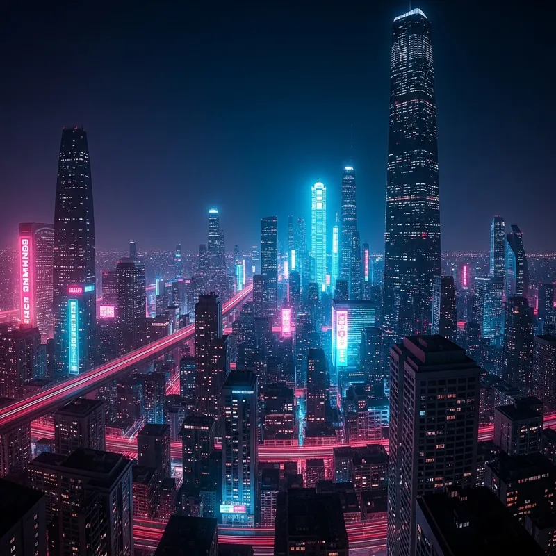 Futuristic Neon Cyberpunk Cityscape | Vibrant Colors and Advanced Technology