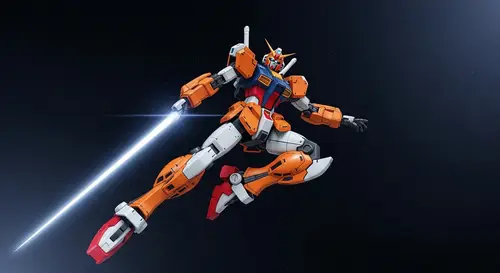 Dynamic Orange & White Gundam Floating in Space
