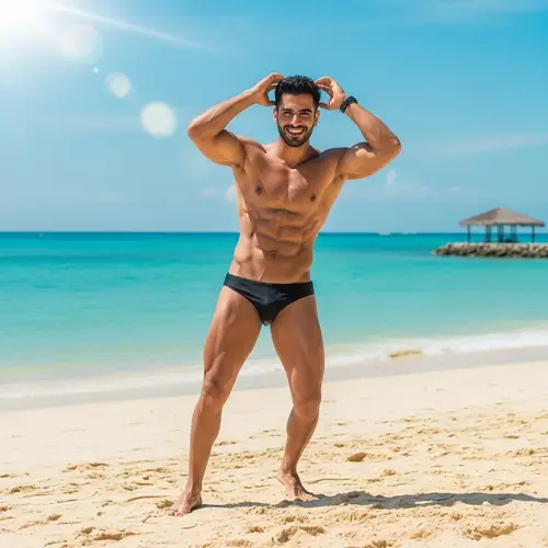 Middle-Eastern Man Muscles on Tropical Beach | Vigor & Vitality