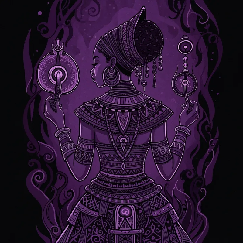 Karaba-like Woman in Dark Shades, Violet Main Color