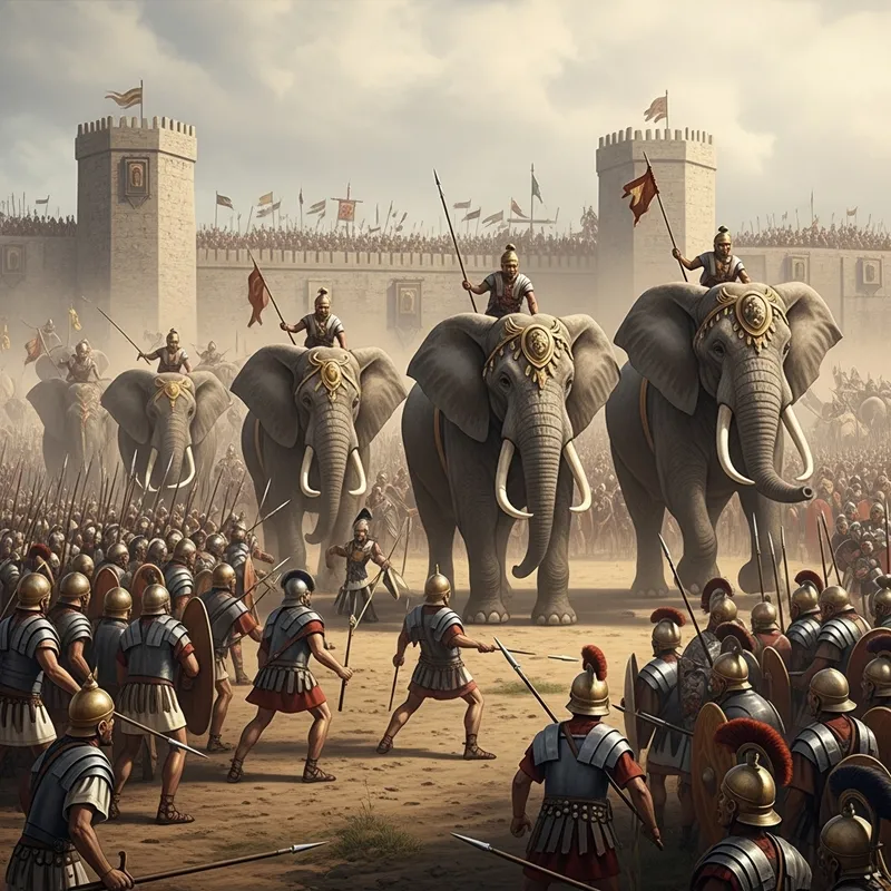 Hannibal's Elephants Charge Roman Lines in Ancient Battle