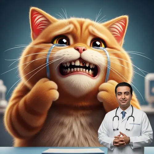 Animated Ginger Cat with Diseased Teeth and Dental Surgeon - Hyperrealism Art
