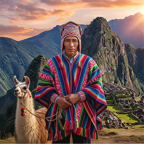 Colorful Peruvian Man | Traditional Attire & Andes Backdrop