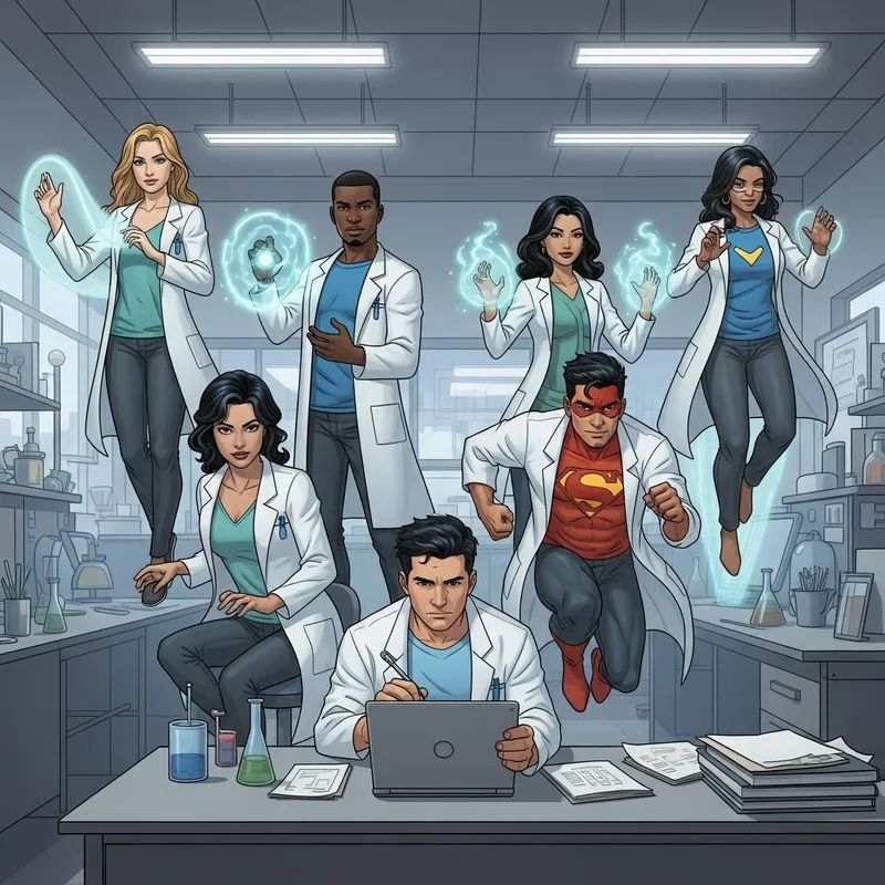 Lab-Coated Superhero Scientists: Diverse Ensemble in Action
