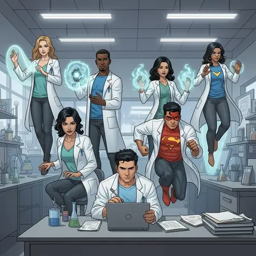 Diverse Superhero Scientists in Action | Lab-Coated Heroes