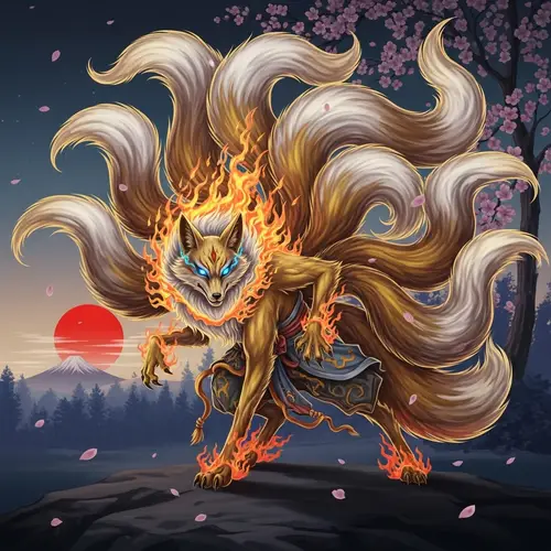 Nine-Tailed Fox Demon Ukiyo-e Artwork