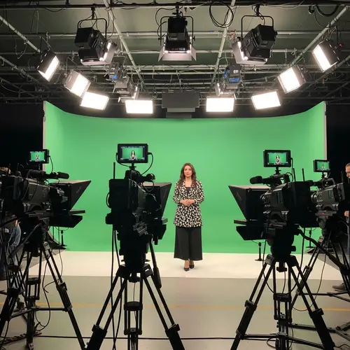 Professional Studio Three-Camera Setup with Middle-Eastern Presenter