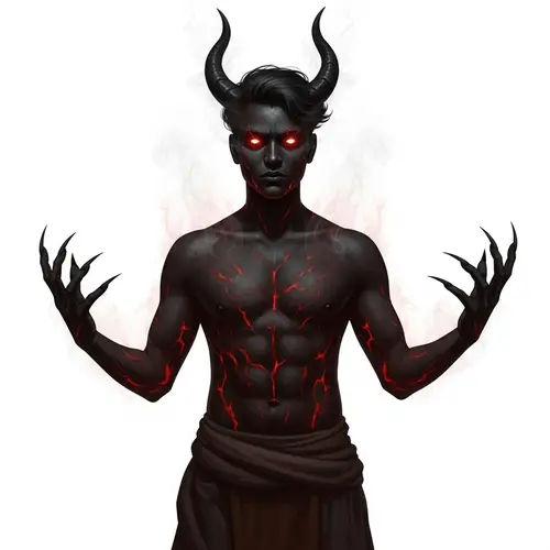 Intriguing South Asian Man - Mystical Claws, Red Embers, and Glowing Horns