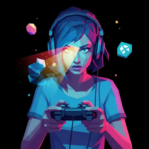 Colorful Low-Poly Woman Gaming Animation