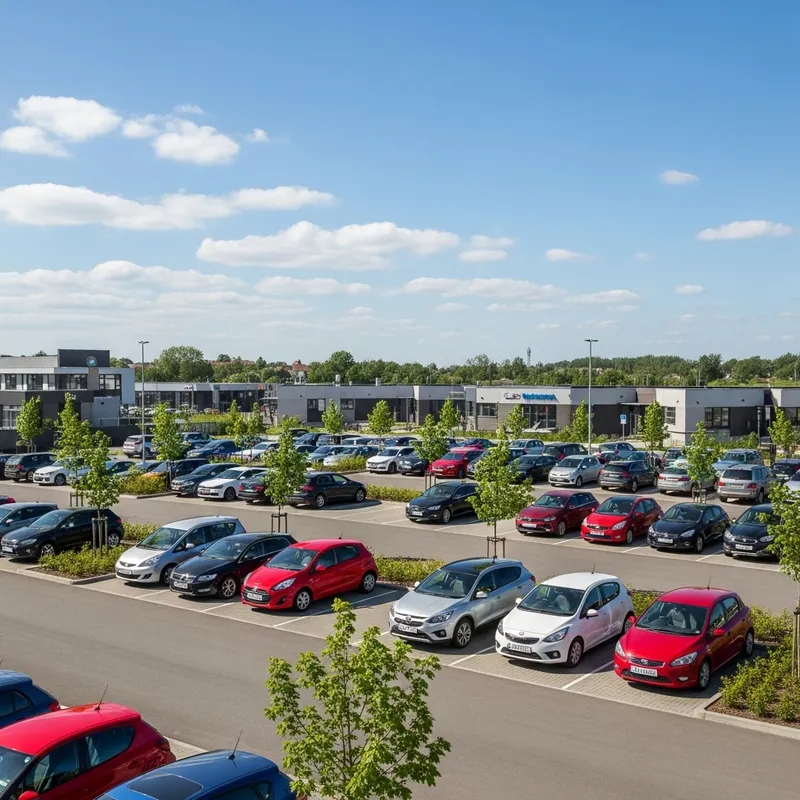 Diverse Array of Colorful Cars in a Commercial Car Park