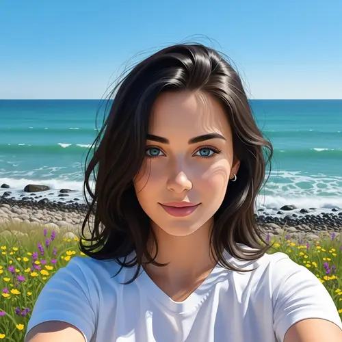 Beautiful Hispanic Girl Taking Selfie by Black Sea