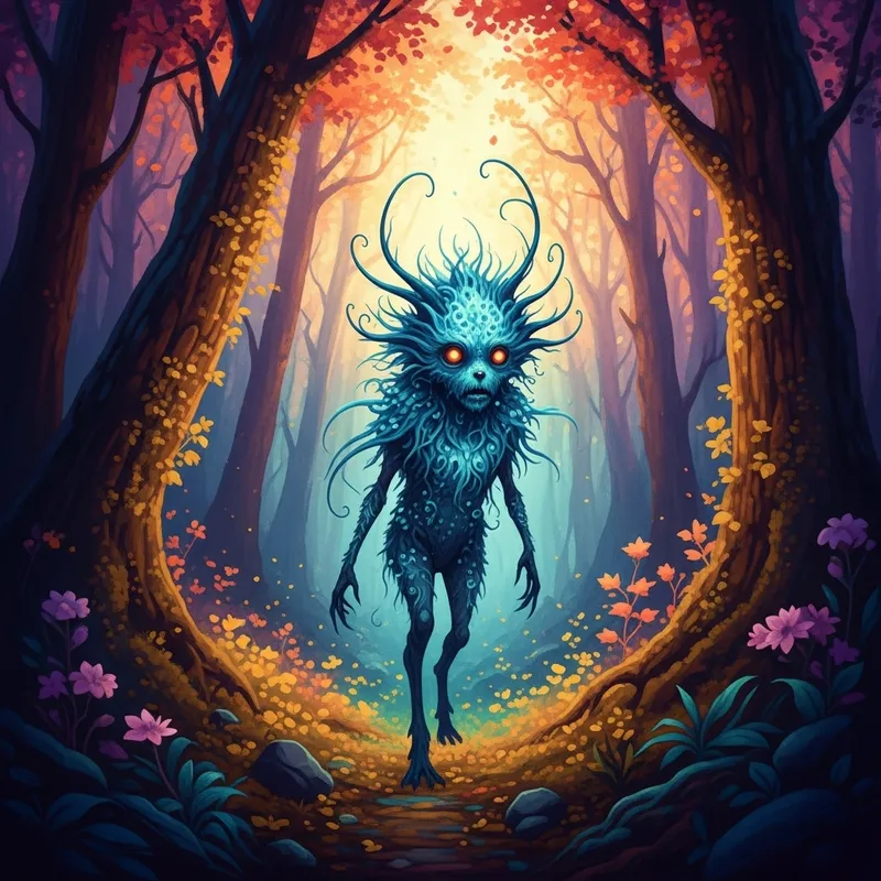 Fantastical Creature in a Colorful Forest Fantastical Creature in a Colorful Forest