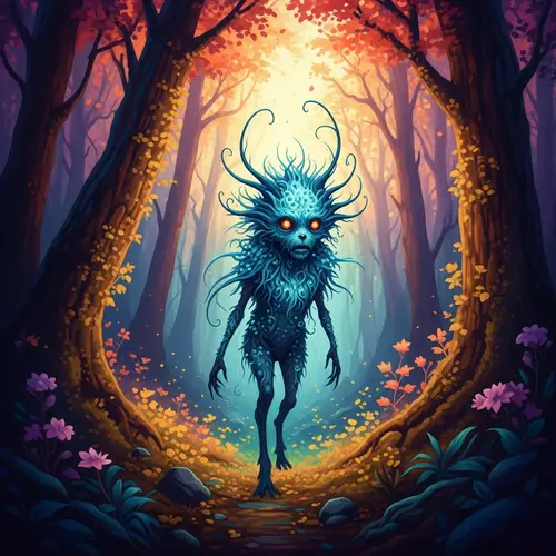 Fantastical Creature in a Colorful Forest
