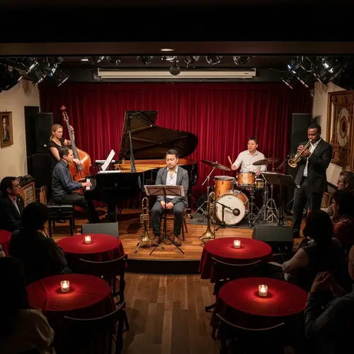 Intimate Jazz Club Experience with Diverse Musicians and Patrons