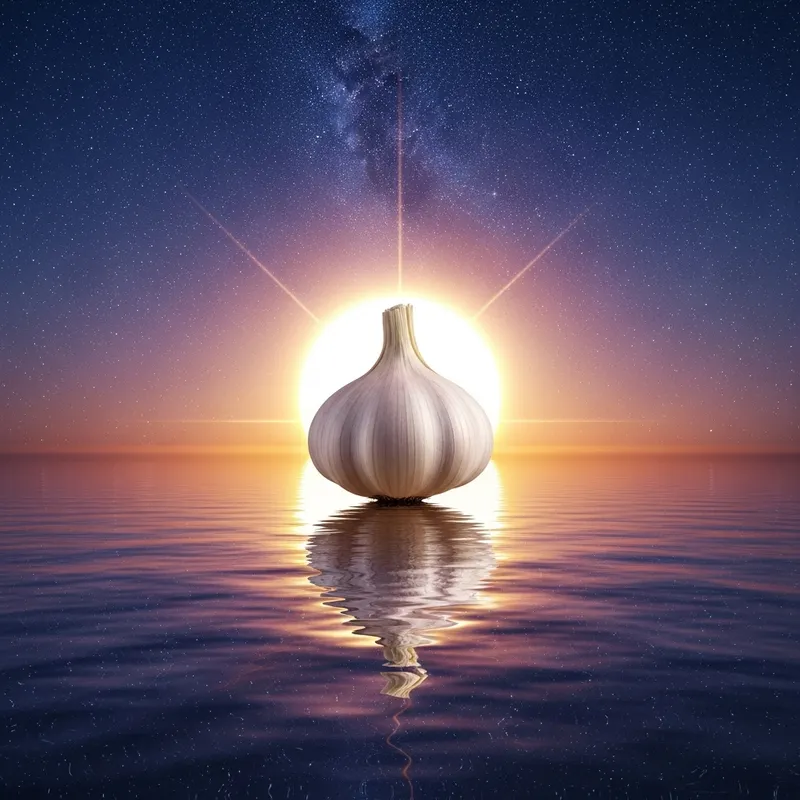 Garlic Floating in Serene Lake at Stunning Sunset | 4K Manga Art Garlic Floating in Serene Lake at Stunning Sunset | 4K Manga Art