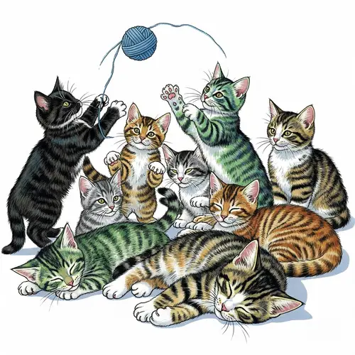 Playful and Colorful Kittens: Joyful Scenes of Frolicking Fur-babies