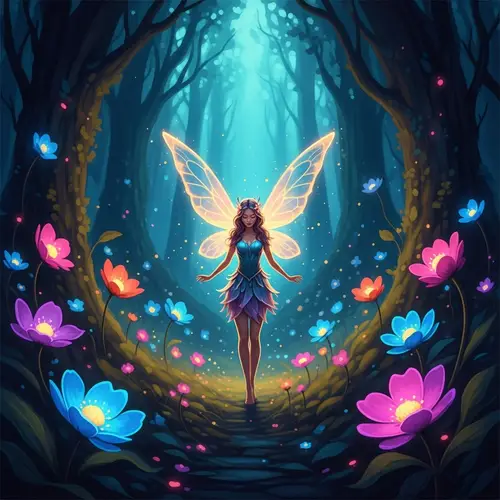 Mystical Forest Fairy with Illuminated Wings and Glowing Flowers