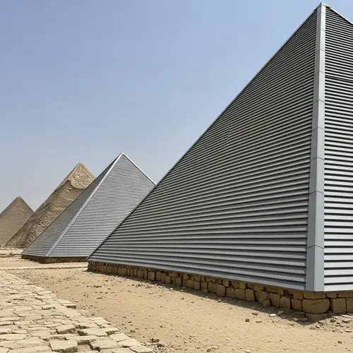 Ancient Egyptian Pyramids with Modern Steel Metal Cassettes