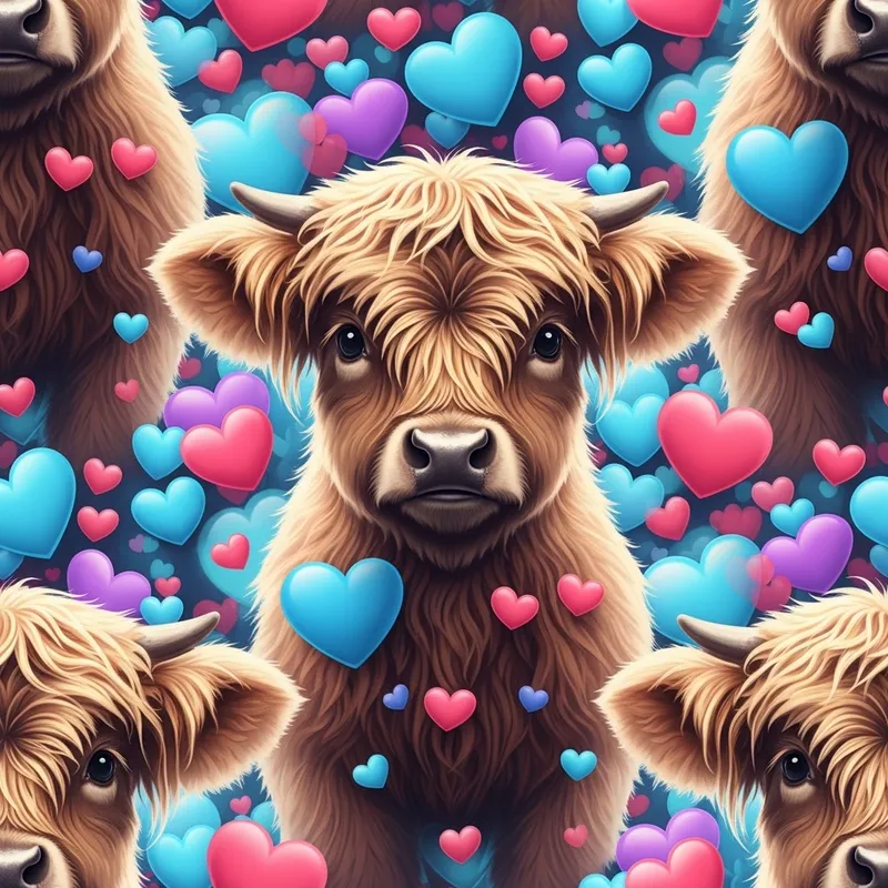Cute Baby Highland Cow Valentine's Hearts Design Cute Baby Highland Cow Valentine's Hearts Design