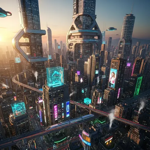 Futuristic Cityscape at Sunset | Cyberpunk Urban Oasis
