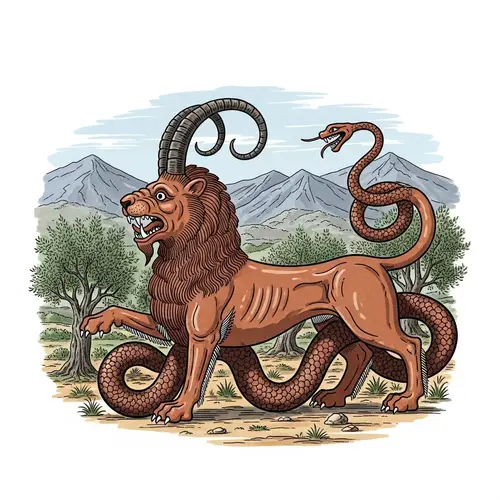 Greek Mythology Monster Depiction - Lion-Goat-Serpent Hybrid