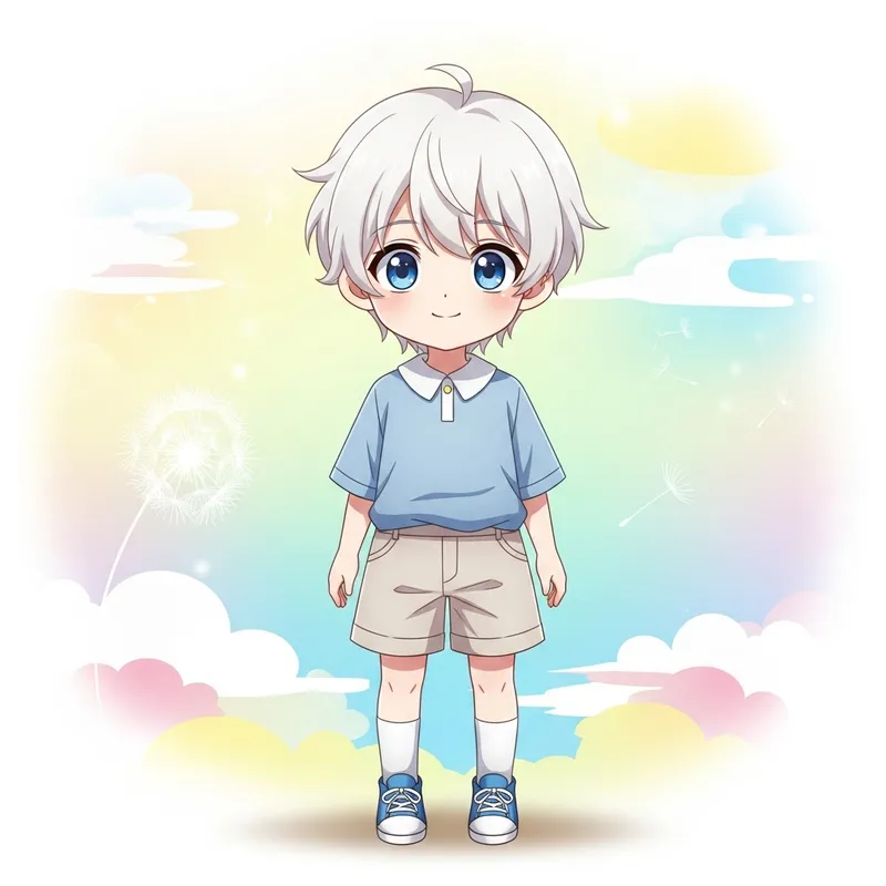 Adorably Charming Anime Boy with White Hair and Blue Eyes