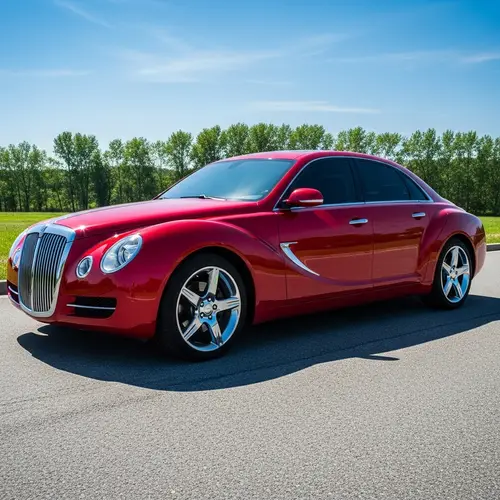 Sleek Cherry Red Car on Sunny Road | Speed & Elegance