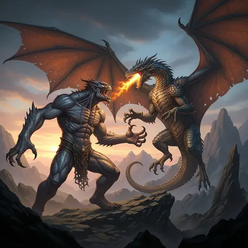 Monstrous Creature vs Fire-Breathing Dragon Battle