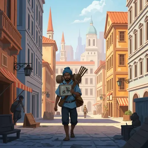 Nomadic Artist in Renaissance Style City: Wandering Through Old-World Ambiance