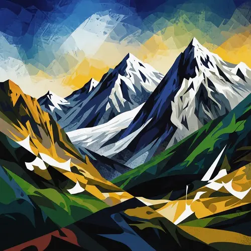 Abstract Mountain Landscape Art | Geometric Forms & Vivid Colors