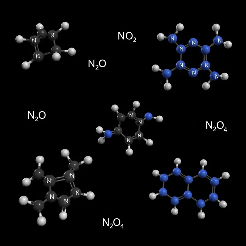 Detailed Molecular Structure of Nitrogen Oxides - Color-Coded Atoms for Realistic Representation Detailed Molecular Structure of Nitrogen Oxides - Color-Coded Atoms for Realistic Representation
