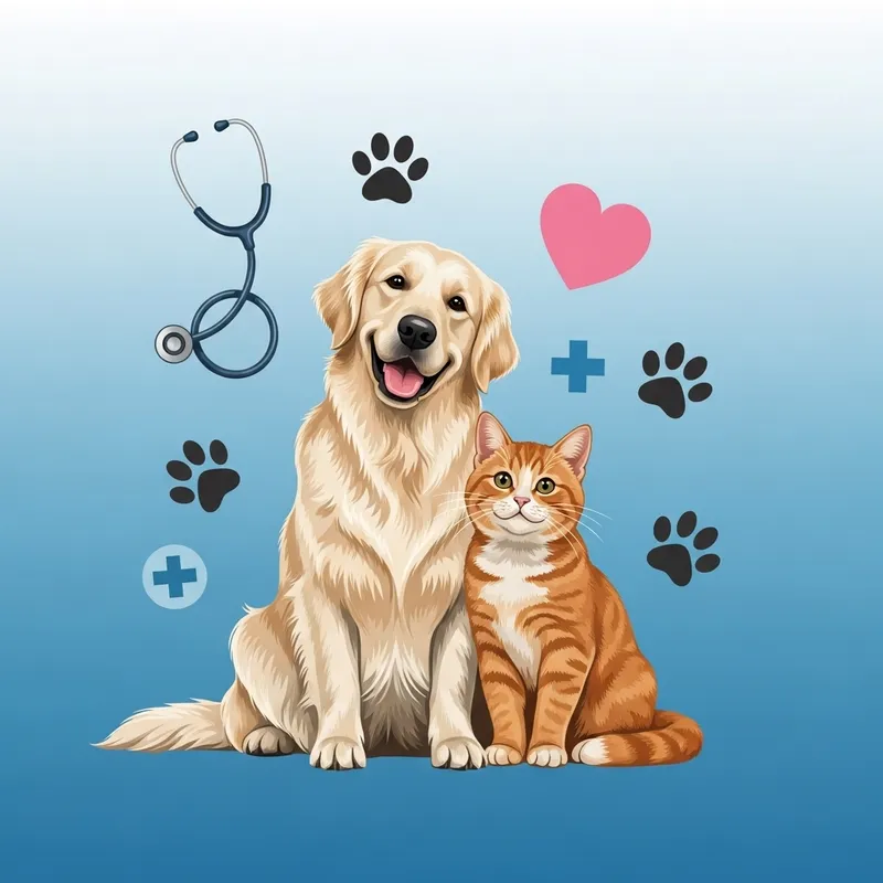 Cheerful Cat and Dog: Veterinary Clinic Illustration