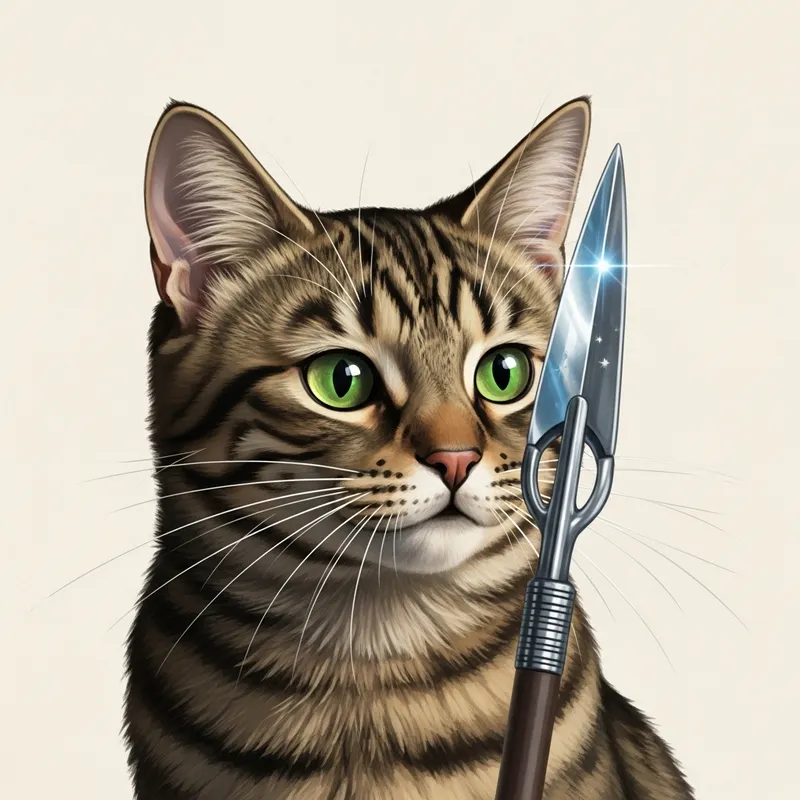 Curious Cat with Fish Spear