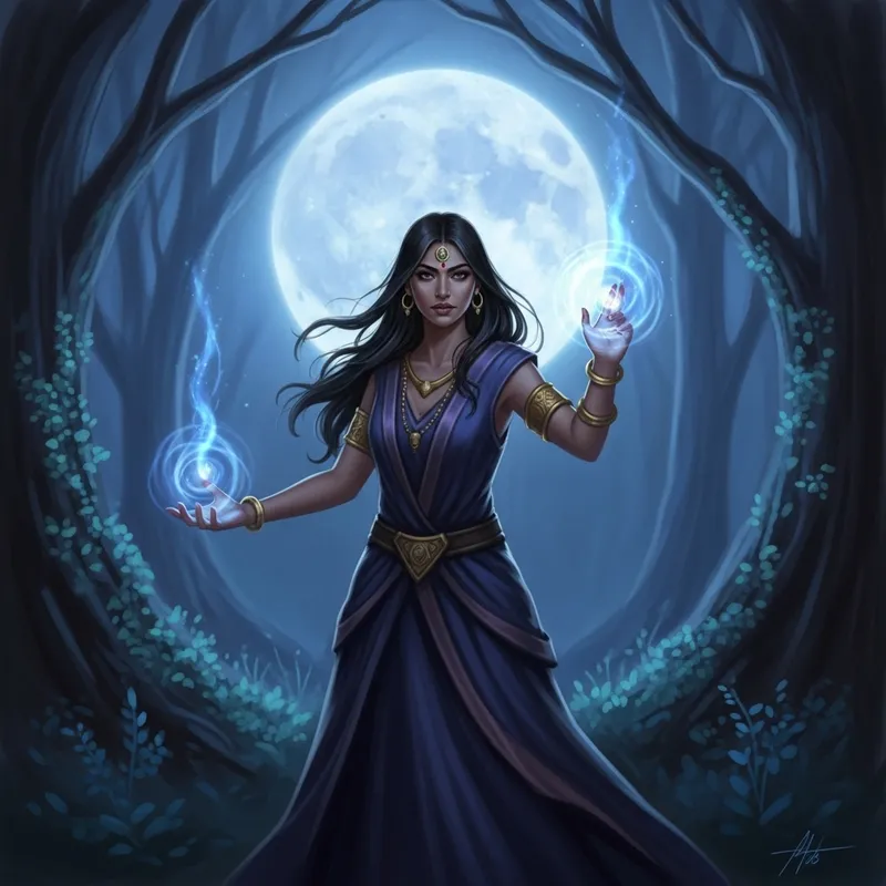 Mystic Sorceress in Moonlit Forest | Ethereal Fantasy Art