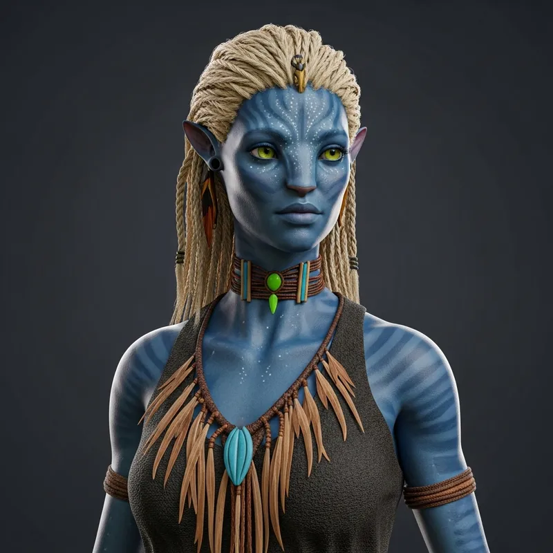 3D Avatar Style Woman with Dark Skin and Blonde Hair