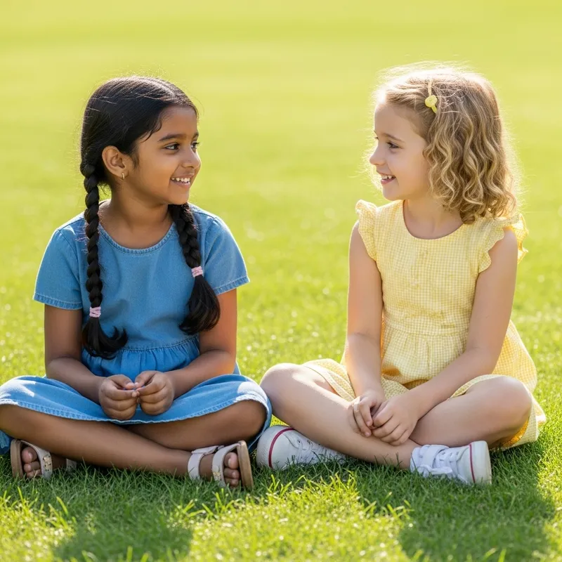Happy Girls Sitting Outside | Childhood Friendship