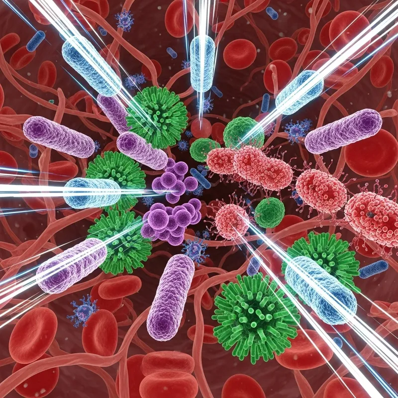 Microscopic Warfare: Bacteria vs. Antibiotics Battle - Intricate Scene