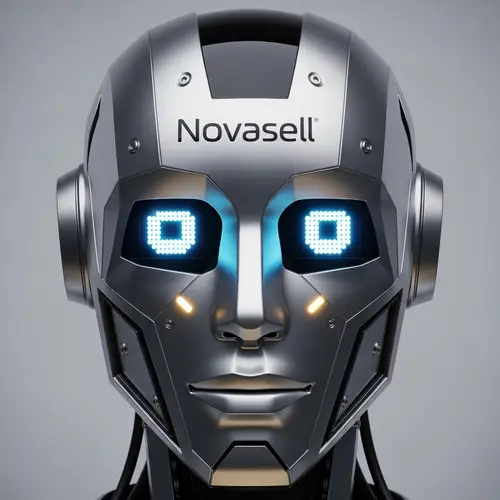 Futuristic Novasell Robot with Titanium Skin and LED Eyes