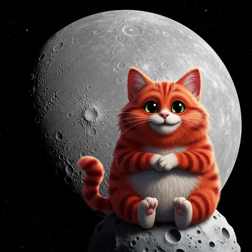 Whimsical Cartoon Cat on Barren Mercury Surface