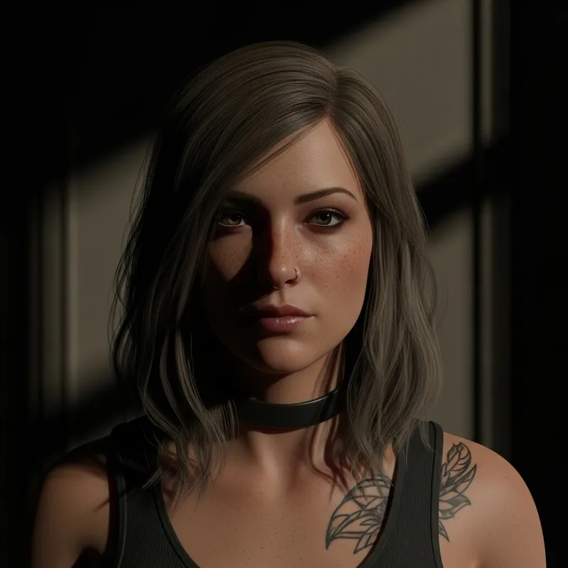 Raw Analog Woman Portrait: Medium Hair, Freckles & Tattoo