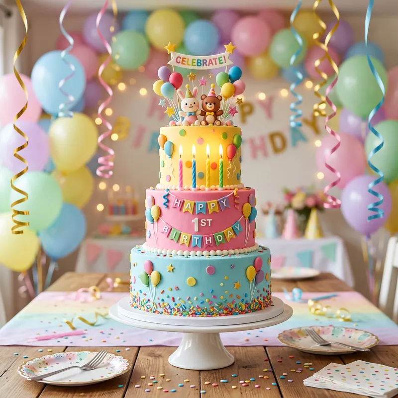 Vibrant Birthday Cake with Colorful Decorations