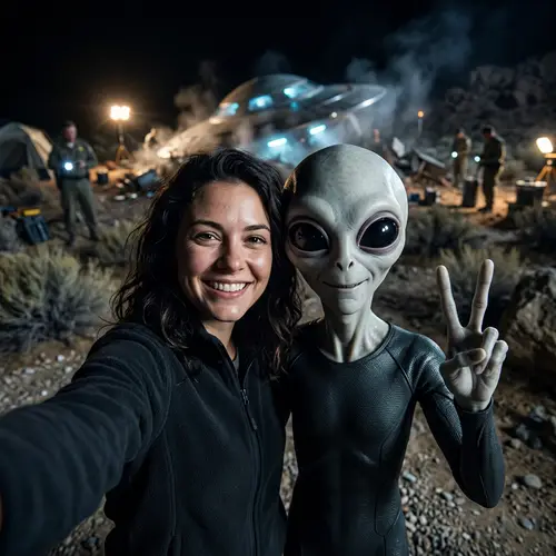 Epic Selfie with a Gray Alien in Roswell Style
