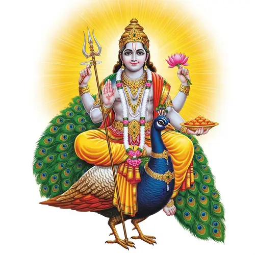 Lord Subramanya on Peacock: Divine Figure Blessing